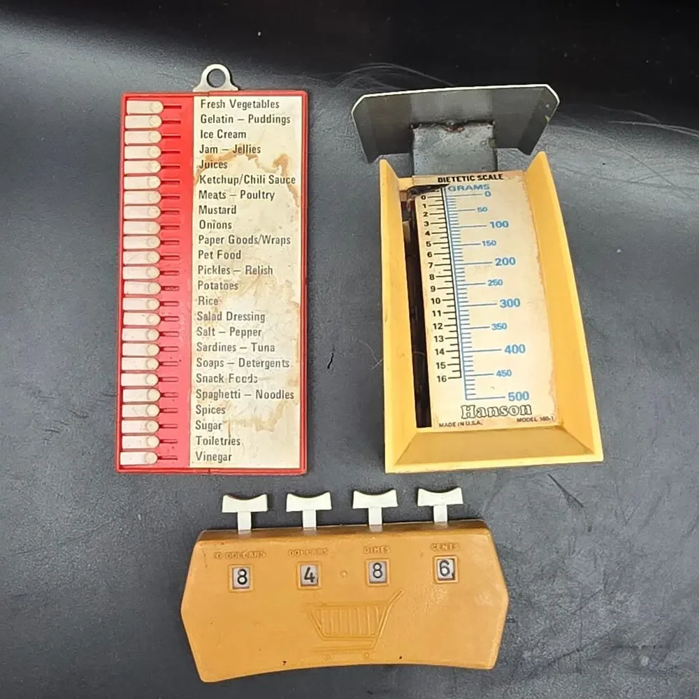 Vintage Kitchen Accessory Lot Hanson Dietetic Scale Grocery Tally Check List